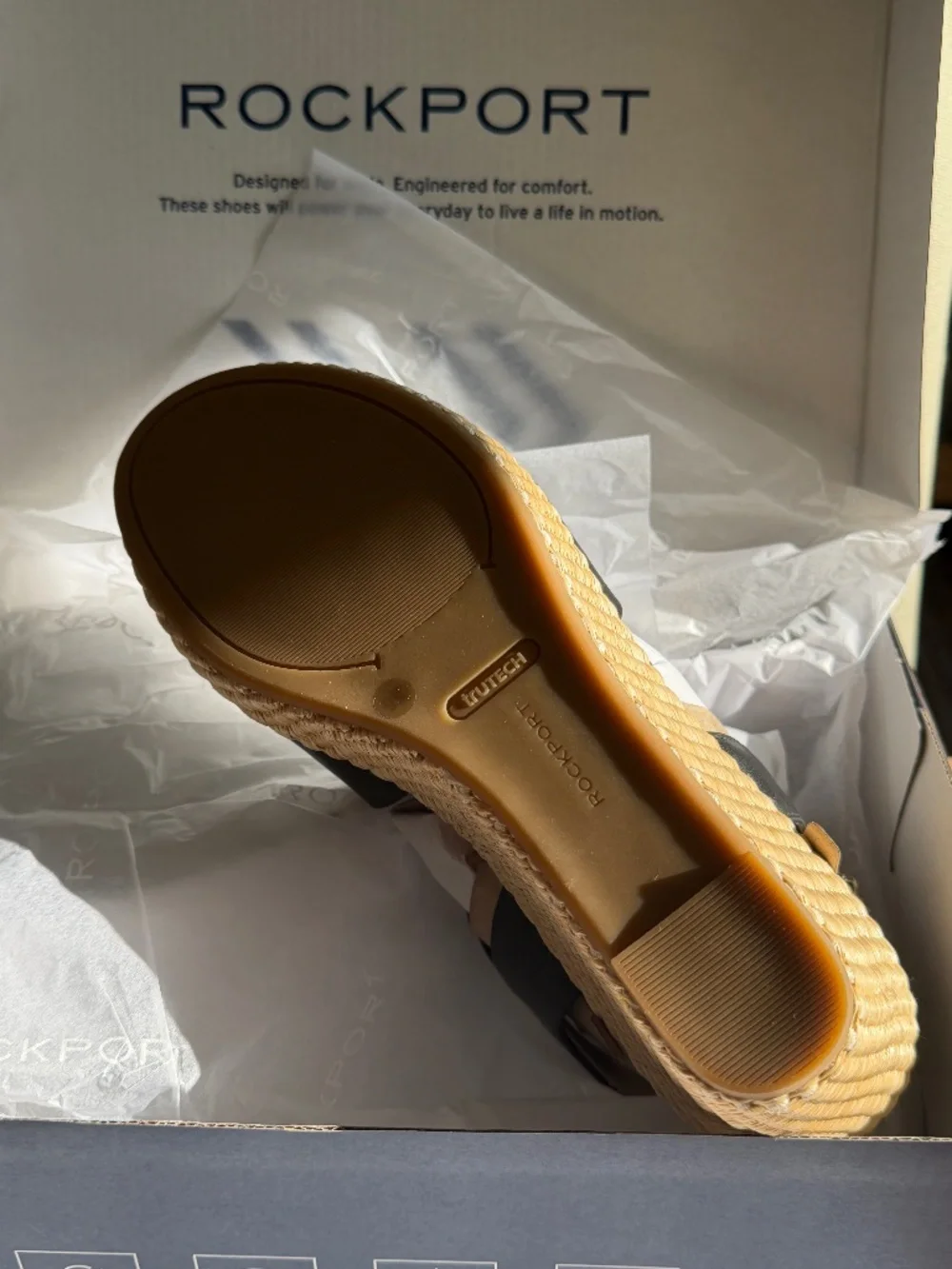 NWT Rockport Belle Sandal Wedge Heel Leather Black Adjustable Strap Woven Sz 9